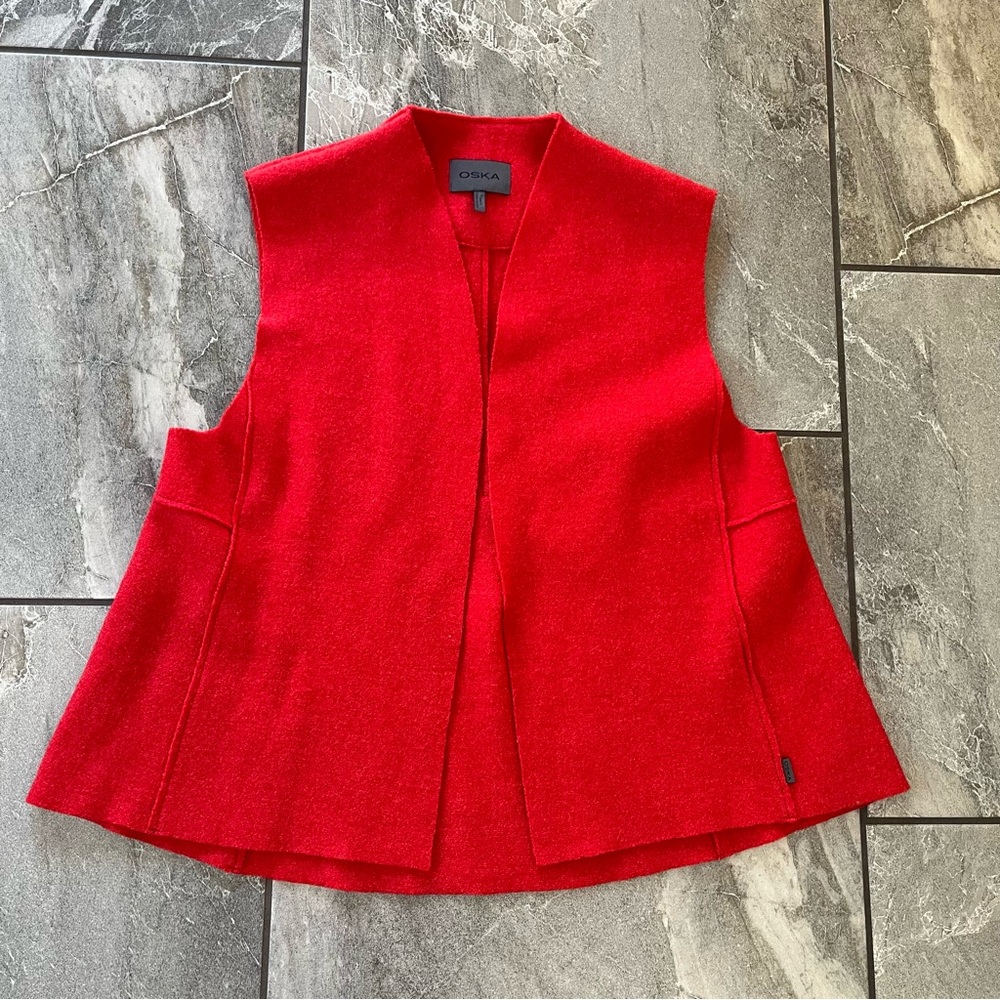 ❤️ Oska 100% Virgin Wool Vest Red Size 1 Small Pleated Warm Winter